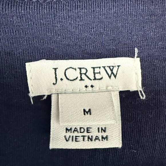 J Crew Factory M Solid Ruffle Sleeve Shift Dress Navy Blue Textured Cotton Blend - Picture 7 of 12